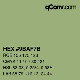 カラーコード: HEX #9BAF7B | qconv.com