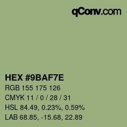 Color code: HEX #9BAF7E | qconv.com