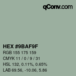 Color code: HEX #9BAF9F | qconv.com