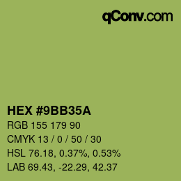 Color code: HEX #9BB35A | qconv.com