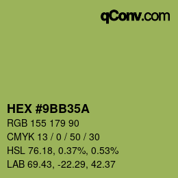 Color code: HEX #9BB35A | qconv.com