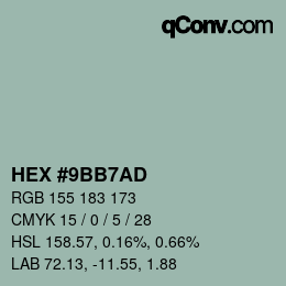 カラーコード: HEX #9BB7AD | qconv.com