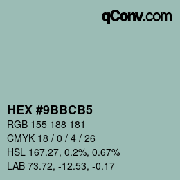 颜色代码: HEX #9BBCB5 | qconv.com
