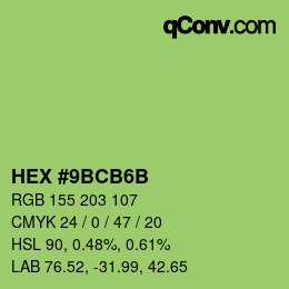 Color code: HEX #9BCB6B | qconv.com