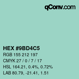 カラーコード: HEX #9BD4C5 | qconv.com