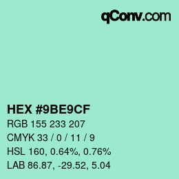 Farbcode: HEX #9BE9CF | qconv.com