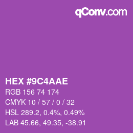 Color code: HEX #9C4AAE | qconv.com