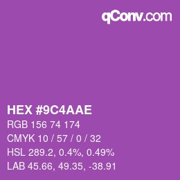 Color code: HEX #9C4AAE | qconv.com