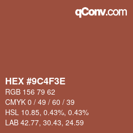 Color code: HEX #9C4F3E | qconv.com