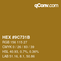 Color code: HEX #9C731B | qconv.com