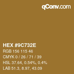 Color code: HEX #9C732E | qconv.com