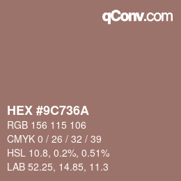 颜色代码: HEX #9C736A | qconv.com