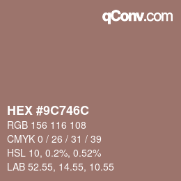 Color code: HEX #9C746C | qconv.com