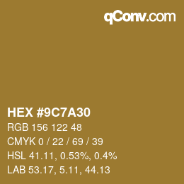 颜色代码: HEX #9C7A30 | qconv.com
