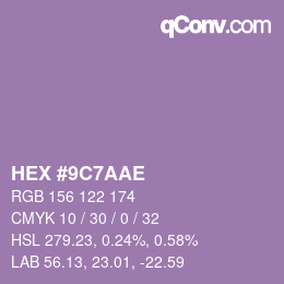 Color code: HEX #9C7AAE | qconv.com