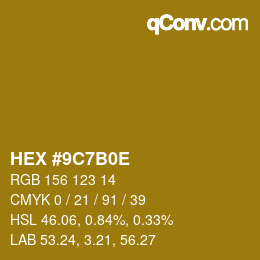 Color code: HEX #9C7B0E | qconv.com