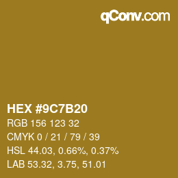 Color code: HEX #9C7B20 | qconv.com