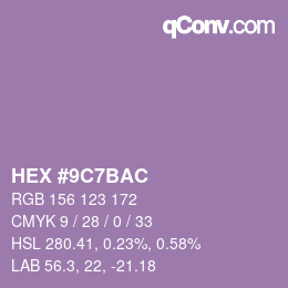 Color code: HEX #9C7BAC | qconv.com