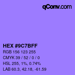 Color code: HEX #9C7BFF | qconv.com