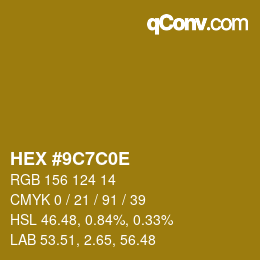 Color code: HEX #9C7C0E | qconv.com