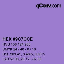 Color code: HEX #9C7CCE | qconv.com
