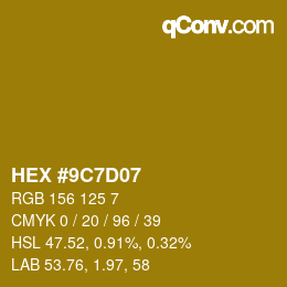 Color code: HEX #9C7D07 | qconv.com