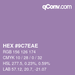 Color code: HEX #9C7EAE | qconv.com