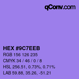 Color code: HEX #9C7EEB | qconv.com