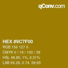 Color code: HEX #9C7F00 | qconv.com