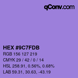 Color code: HEX #9C7FDB | qconv.com