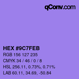 Color code: HEX #9C7FEB | qconv.com