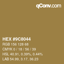颜色代码: HEX #9C8044 | qconv.com