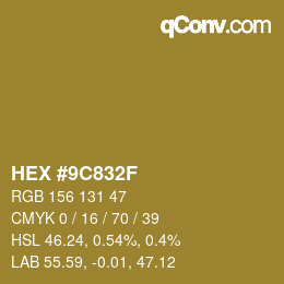 Color code: HEX #9C832F | qconv.com