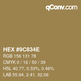 Color code: HEX #9C834E | qconv.com