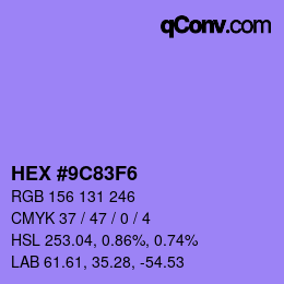 Color code: HEX #9C83F6 | qconv.com