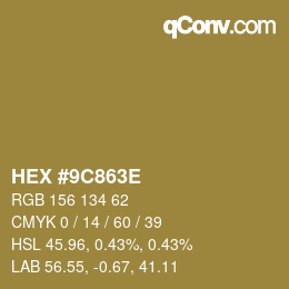 Color code: HEX #9C863E | qconv.com