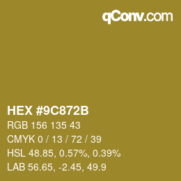 Color code: HEX #9C872B | qconv.com