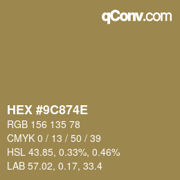 Color code: HEX #9C874E | qconv.com