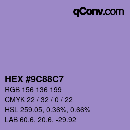 カラーコード: HEX #9C88C7 | qconv.com