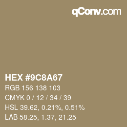 颜色代码: HEX #9C8A67 | qconv.com