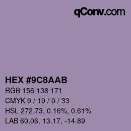 Color code: HEX #9C8AAB | qconv.com