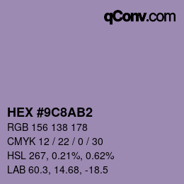 Color code: HEX #9C8AB2 | qconv.com