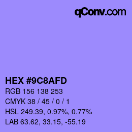 カラーコード: HEX #9C8AFD | qconv.com