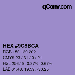 Color code: HEX #9C8BCA | qconv.com