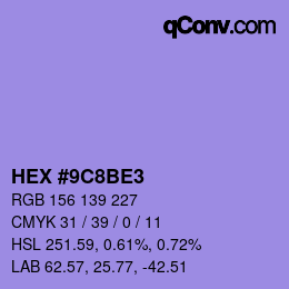 カラーコード: HEX #9C8BE3 | qconv.com