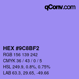 Color code: HEX #9C8BF2 | qconv.com