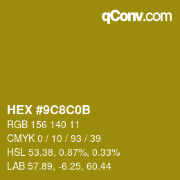 Color code: HEX #9C8C0B | qconv.com