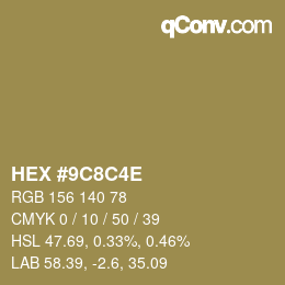 Color code: HEX #9C8C4E | qconv.com