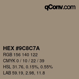 Color code: HEX #9C8C7A | qconv.com