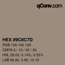 颜色代码: HEX #9C8C7D | qconv.com